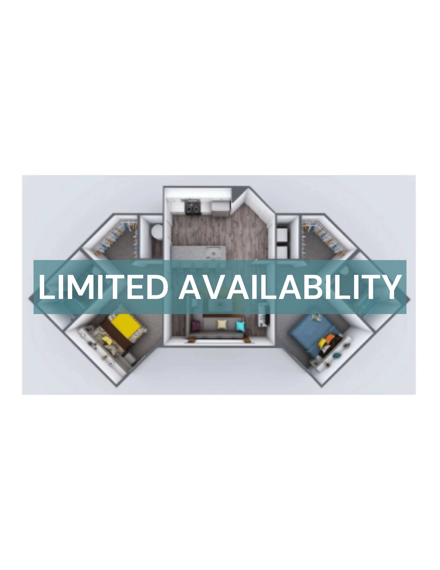 A 3D image of the 2BR/2BA – Premium floorplan, a 917 squarefoot, 2 bed / 2 bath unit